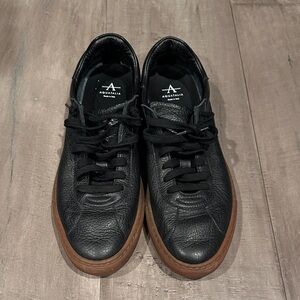 Aquatalia Women's Black Leather Sneakers with Brown Sole